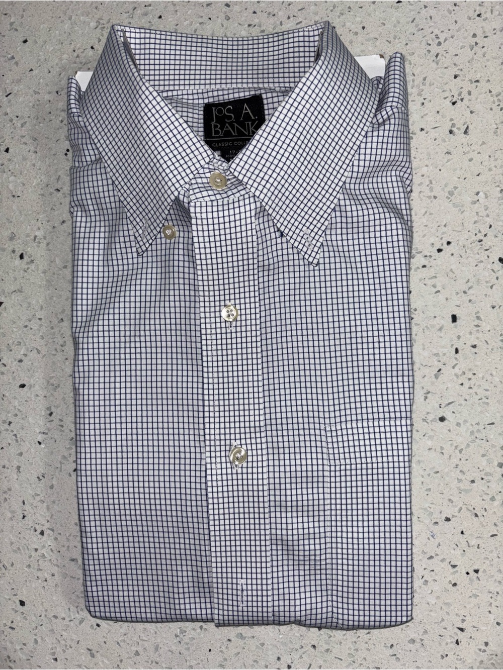 Jos. A. Bank Men's White & Navy Micro-Check Dress Shirt New